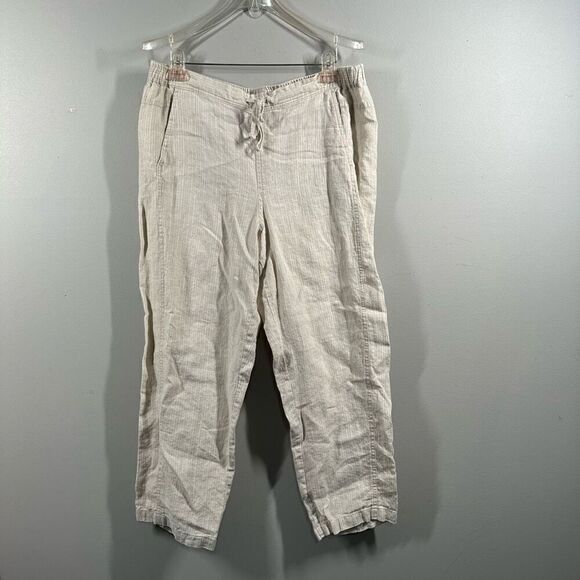 ORVIS beige striped 100% linen drawstring pull on pants LARGE - Picture 1 of 10